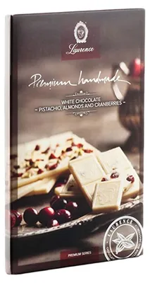 Obrázok produktu pre Biela čokoláda s pistáciami, mandľami a brusnicami Laurence, 85 g