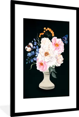 Produktbild von MuchoWow® Gerahmtes Poster Aquarell - Stillleben - Schmetterlinge 60x90 cm - Poster mit Schwarzem Bilderrahmen Wandposter Rahmen Foto Bilder - Dekoration - Wandposter Wohnzimmer - Hochwertig