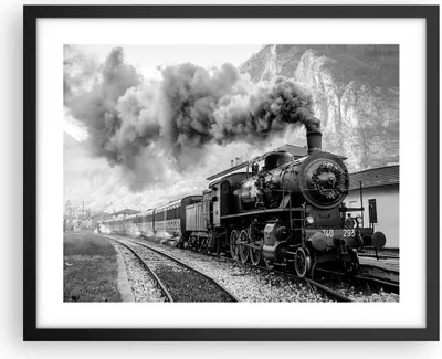 Produktbild von Gerahmtes Poster - Schwarzer Rahmen - Zug Schwarzweiß Rauch - 50x40 cm - Wand Bild - Wanddeko - Wandbilder - Kunstposter - Wandposter - Bilderrahmen - Bilder - Kunstdruck - Wandbild - P2BAA50x40-4315