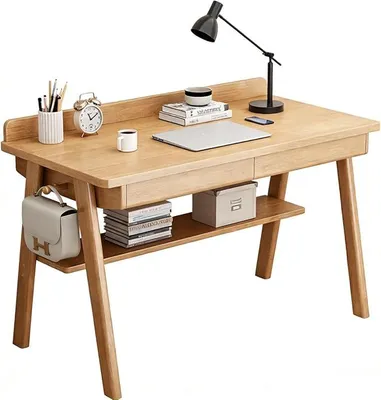 Imagen del producto de Escritorio con 2 cajones, mesa para ordenador, escritorio para estudiar y escribir (madera maciza, 120 x 60 x 75 cm)