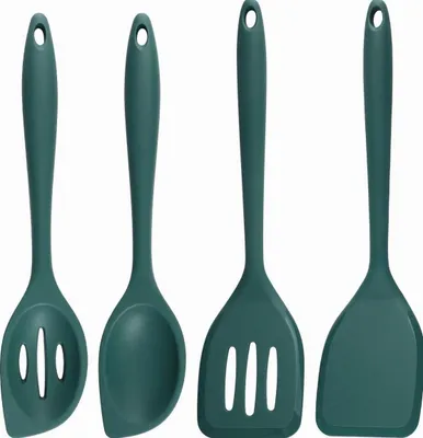 Produktbild von 4er Set Tiefgrüne Silikon Kochlöffel Küchenhelfer