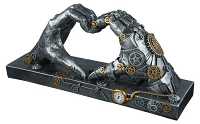 Zdjęcie produktu dla Gilde Skulptur, Herz, "Steampunk Hand", Händemotiv, Kunstharz, silberfarben, VE 1, L. 9.5 cm, B. 35 cm, H. 16 cm 37049 4063387370490