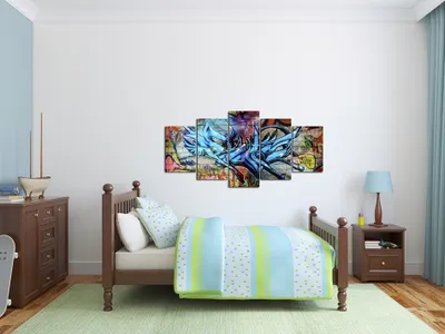 Produktbild von Akustikbild Graffiti 200x100 cm Bilder Akustikschaum Hochleistungsschallabsorber Schallschutz Leinwand 5 tlg Wandbild Raumakustik Schalldämmung 020105-14