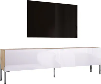 Obrázek produktu pro TV stolek: Dřevo ořech Wotan / Bílá vysoký lesk s chromovými nohami, rozměry 170 x 52 x 32 cm