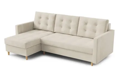 Produktbild von AX LIVING Kleine Couch L Form Nesbit 224cm Creme mit Schlaffunktion&Bettkasten