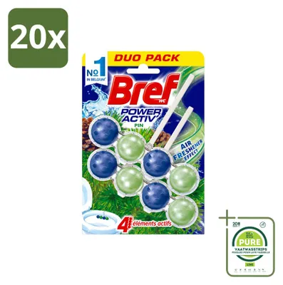 Produktbild von 20 x Bref WC Power Activ+ Toilethänger Kiefer - 2 x 50 g - Großpackung - 20 Stücke