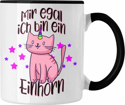 Produktbild von Trendation - Einhorn Tasse Lustiger Spruch Frauen Geschenk Freundin - Mir Egal Ich Bin Ein Einhorn - Mädchen Geschenkidee Tassen Kaffeetasse Mädels (Schwarz)