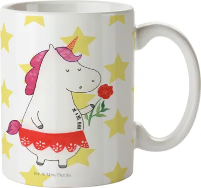 Produktbild von Mr. & Mrs. Panda Tasse Einhorn Dame - Weiß - Geschenk, Kaffeetasse, Trennung, Frau, Einhörner, Kaffeebecher, Becher, Henkelpott, Unicorn, Bachelorette, Pott