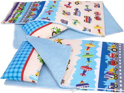Immagine prodotto di Sacco a pelo BOBO, grande sacco a pelo per bambini in cotone e minky 155x78 cm - veicoli colorati