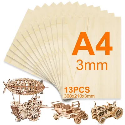 Productafbeelding van 13 stuks 3mm Multiplex, A4 30 x 21 cm, voor doe-het-zelf houtbewerking