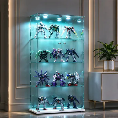 Imagen del producto de Vitrina coleccionista INONEFT con 2 puertas e iluminación LED, vitrina de vidrio de 4 niveles, vitrina de pie blanca, vitrina, expositor, 80.6 x 36.5 x 163 cm