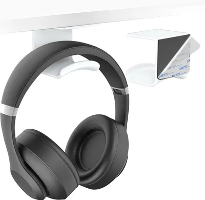 Obrázok produktu pre Držák slúchadiel – Držiak na slúchadlá – Organizér na písací stôl – Silná lepiaca páska 3M – 5,89 x 5,49 cm – Biela