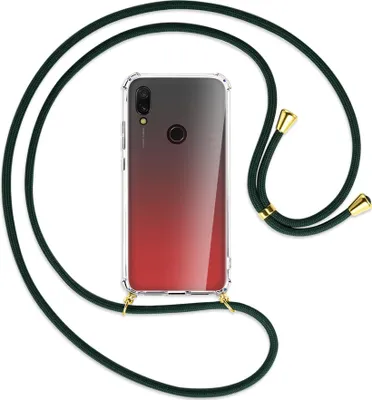Produktbild von Handykette Backcover-Schutzhülle mit Band (Metall goldfarben) für Xiaomi Redmi 7 - dunkelgrün