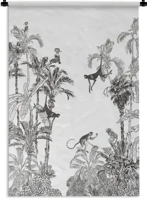 Produktbild von MuchoWow® Wandteppich Wandbehang Dschungel - Schwarz - Weiß - Affe 90x135 cm Tapisserie Dekoration Wandtuch - Baumwolle - Wandskulptur