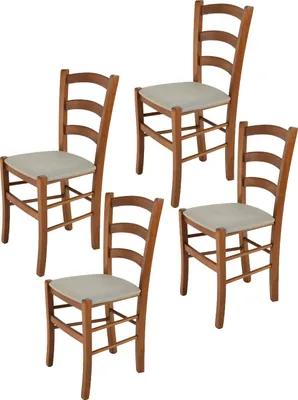 Produktbild von t m c s Tommychairs - 4er Set Stühle VENICE für Küche und Esszimmer, robuste Struktur aus lackiertem Buchenholz im Farbton helles Nussbraun und gepolsterte Sitzfläche mit STOFF in der Farbe Gämsebraun bezogen