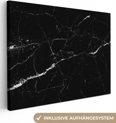Produktbild von MuchoWow® - Leinwandbilder - Marmoroptik - Schwarz - Luxus, Wandbild, Wanddeko Bilder Wohnzimmer, 40x30 cm