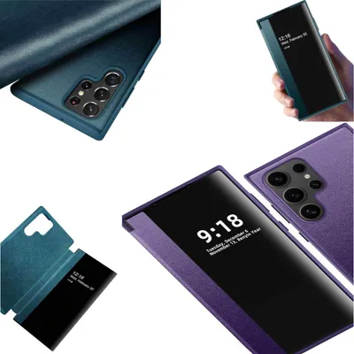 Image de Étui Smart Cover avec fonction Wake UP pour Samsung Galaxy S24 Ultra, violet, avec miroir