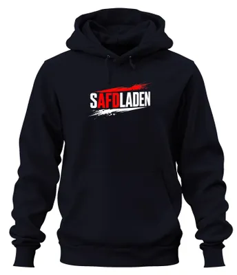 Productafbeelding van SAFDLADEN. Kritiek op het beleid. Satire. Uitspraak. Sarkasme. Hoodie, marineblauw, XXL