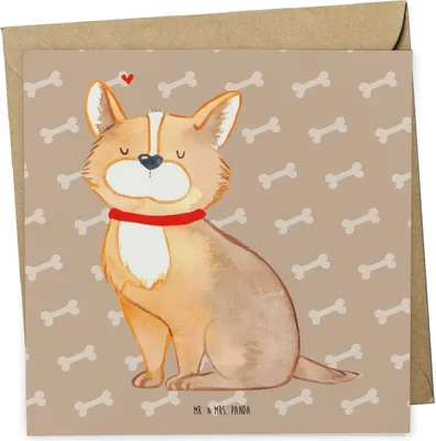 Produktbild von Mr. & Mrs. Panda Klappkarte Hund Glück - Hundeglück - Geschenk, anlasskarte, doppelkarte, Corgie, Sprüche, Liebe, Spruch, Glückwunschkarte, faltkarte, Grußkarte, Herz