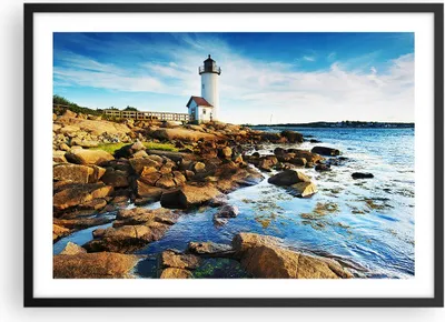 Produktbild von Gerahmtes Poster - Schwarzer Rahmen - Leuchtturm Ufer Wolke Landschaft - 70x50 cm - Wand Bild - Wanddeko - Wandbilder - Wandposter - Bilderrahmen - Bilder - Kunstdruck - Wandbild - P2BAA70x50-2973