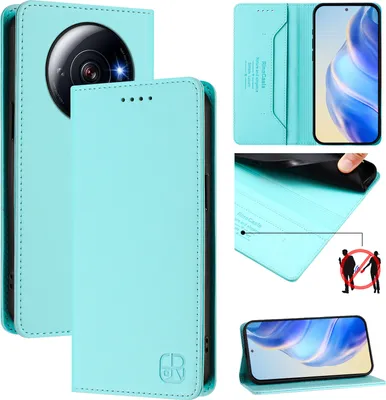 Produktbild von Lederhülle für Xiaomi 12S Ultra Hülle Flip Brieftasche Kartenfächern Ständer Schutzhülle Türkis