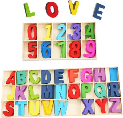 Imagen del producto de Letras y números de madera, 180 unidades, madera natural, para manualidades