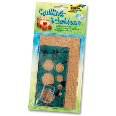 Produktbild von Folia 1281 Quilling-Schablone Set: 1 Schablone, 1 Korkmatte, 6 Stecknadeln, mehrfarbig (1 Stück)