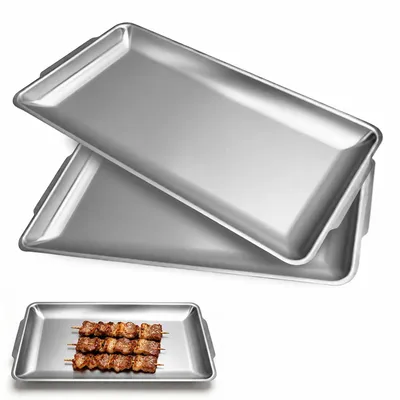 Servierplatten aus Edelstahl, 40x24 cm, 2er-Set, silber