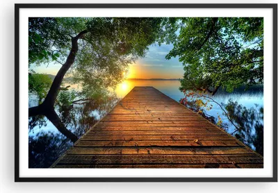Produktbild von Gerahmtes Poster - Schwarzer Rahmen - Brücke See - 91,5x61 cm - Wand Bild - Wanddeko - Wandbilder - Kunstposter - Wandposter - Bilderrahmen - Bilder - Kunstdruck - Wandbild - P2BAA91x61-3528