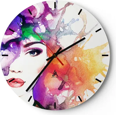 Produktbild von Wanduhr - Rund - Glasuhr - Frau Abstraktion - 30x30cm - Schleichendes Uhrwerk - Lautlos - zum Aufhängen bereit - Dekoration Modern - Wanddekoration aus Glas - C3AR30x30-3689