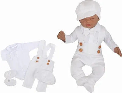 Productafbeelding van Z&Z 5-delige gebreide set voor jongens: body, broek, muts, vlinderdas, schoentjes, wit, maat 62