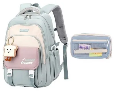 Productafbeelding van Rugtas voor tienermeisjes, 36 liter, blauw, met sleutelhanger en pennenetui