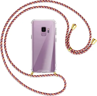Produktbild von Handykette Backcover-Schutzhülle mit Band (Metall goldfarben) für Samsung Galaxy S9 - weinrot/gelb/grau