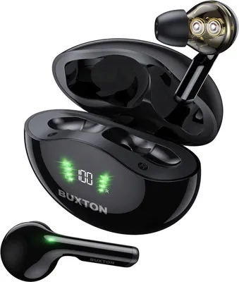 Produktbild von BUXTON BTW 5800 Black TWS sluchátka, Bluetooth 5.1, dosah až 10m, duální dynamické měniče, IPX6, hlasoví asistenti, ovládání hlasitosti a hudby, poslech s pouzdrem až 28h