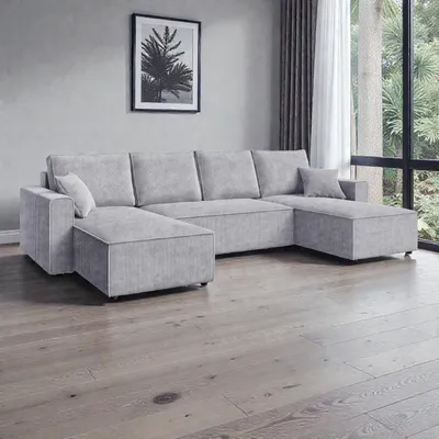 Produktbild von FurMeb24 ECKSOFA mit Schlaffunktion und bettkasten ALCOS U 305 cm × 140 cm × 85 cm Stoff POSO 110