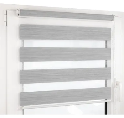 Produktbild von Deco4Me Doppelrollo Klemmfix ohne Bohren – Duo Rollo mit Kettenzug, lichtdurchlässig & blickdicht, Holzoptik – 80 x 200 cm, Hellgrau meliert