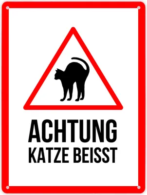 Produktbild von Metallschild XL mit Spruch: Achtung! Katze beisst Schild Blechschild
