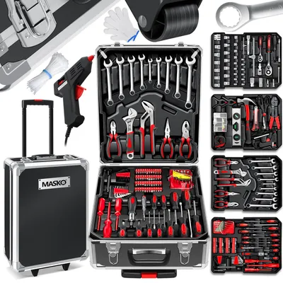 Produktbild von MASKO® Werkzeugkoffer 1400-teiliges Werkzeugset im Aluminium-Koffer mit Rollen | Werkzeugkasten Profi Werkzeug & Zubehör für Werkstatt, KFZ & Haushalt