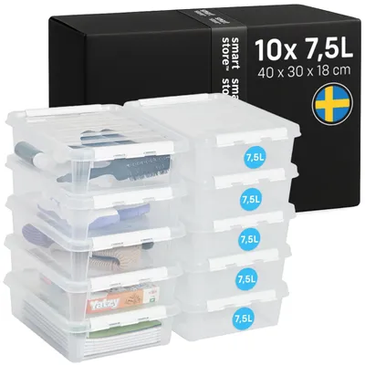 Produktbild von Aufbewahrungsboxen 7,5 L - Set mit 10 - Transparent - Stapelbar/Nestbar - Lebensmittelsicher