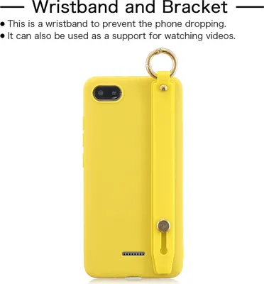 Produktbild von Für Redmi 6A einfache solide Farbe Chic Handgelenk Rope Bracket Matte TPU Anti-Scratch rutschfeste Schutzhülle Rücken Case 3 gelb