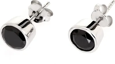 Produktbild von 1 Paar Damen Ohrstecker SterlingSilber 925 rhodiniert Ohrringe mit Zirkonia Stein Schwarz 7mm