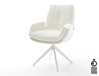 Produktbild von DELIFE Drehstuhl Clea-Flex Bouclé Soft Beige Kreuzgestell breit Weiß 360° drehbar Wippfunktion