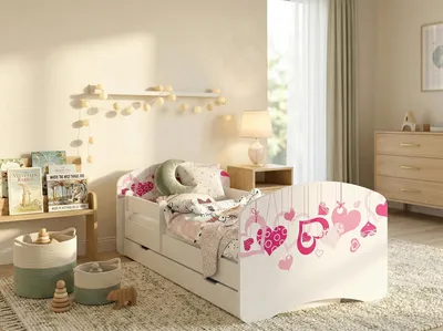 Produktbild von Happy Babies Kinderbett - Mit Matratze & Schublade und Rausfallschutz, 70x140, Mädchen Kinderbetten & Jugendbett Jungen Kids Bed