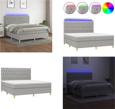 Produktbild von vidaXL Boxspringbett mit Matratze & LED Hellgrau 180x200 cm Stoff - Boxspringbett - Boxspringbetten - Bett - Schlafzimmermöbel