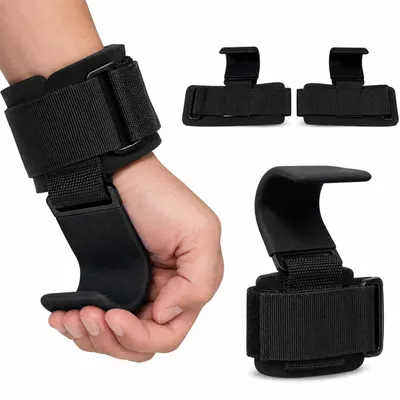 Produktbild von Relaxdays Zughilfen Krafttraining, 2er Set, mit Haken, Klettverschluss, Neopren, Metall, 150 kg, Griffhilfe Gym, schwarz