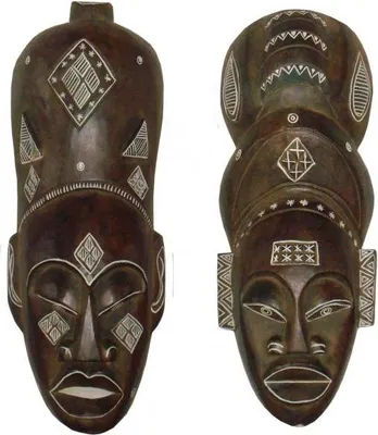 Produktbild von Wandmaskenset Maske Africa WOMAN und Afrika MAN, handgearbeitete Holz-Masken, Wandmaske
