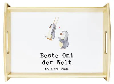 Produktbild von Mr. & Mrs. Panda Deko Tablett Pinguin Beste Omi der Welt - Weiß - Geschenk, couchtablett, für, Oma, aus holz, Holztablett, Servier, Geburtstag, Mitbringsel, Bester
