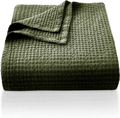 Produktbild von Decke Decke aus 100 % Baumwolle, 130 x 150 cm, weiche und atmungsaktive Tagesdecke, Waffelmuster, leichte Decke als Sofadecke, weiche kuscheli