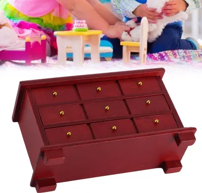 Zdjęcie produktu dla 1/12 Mini szafka, model drewniany, meble, sypialnia, szuflady, zabawki do domku dla lalek, czerwony