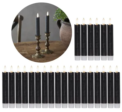 Produktbild von LED Stabkerzen 24 Stück ECHTWACHS SCHWARZ mit Timer Funktion 6 Stunden 15cm Höhe für Kerzen 2,2cm Durchmesser 2 AAA Batterien notwendig LED Stabkerzen 4er Set SCHWARZ (sechs Mal) bewegliche Flamme